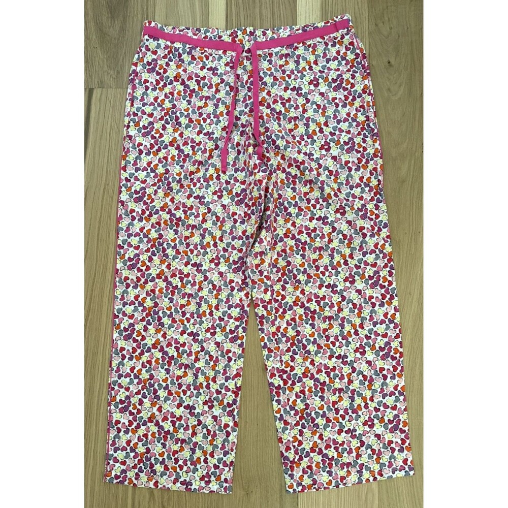 NWT Women Victoria's Secret PJ XL Bottoms Pants ONLY Pink Hearts Wide Leg Cotton
